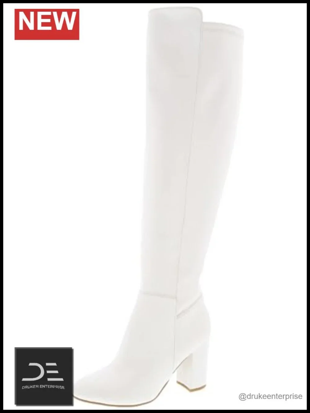 Over the Knee Faux Leather Riding Boots Chunky Block Heel Black